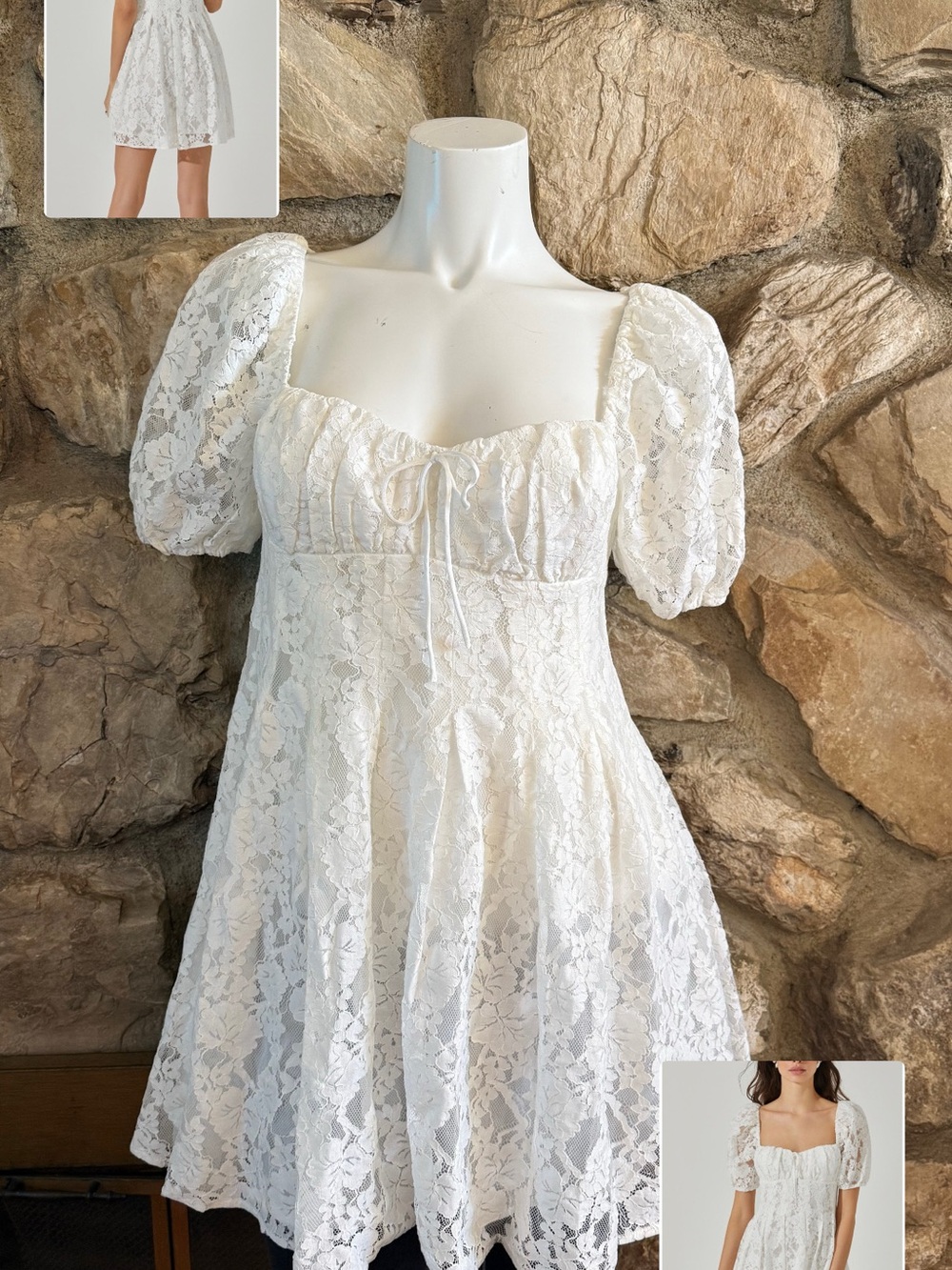 Astr White Lace Puff-Sleeve Mini Dress srp $95